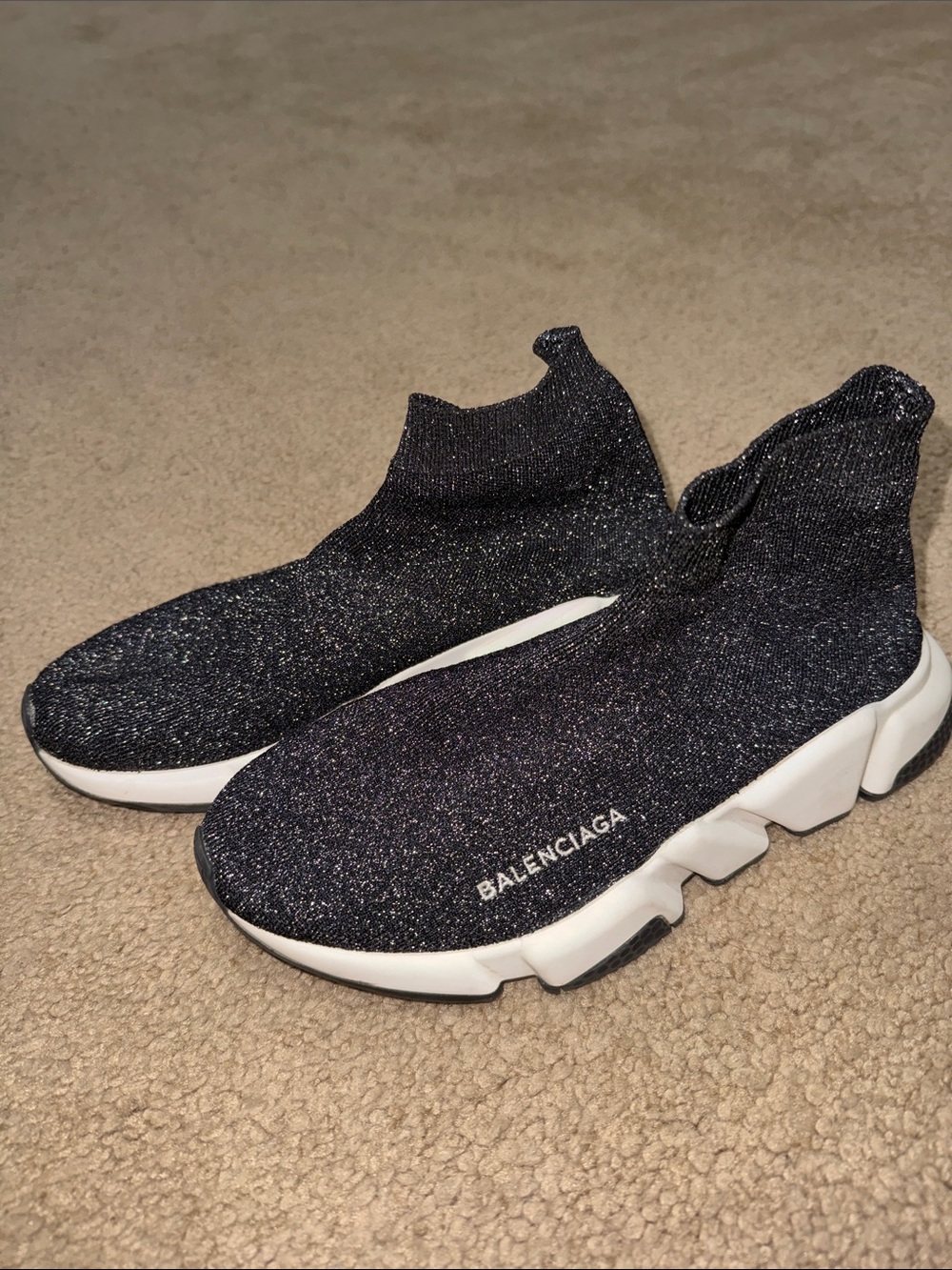 Balenciaga Black Sparkle Sock Runner Sneakers